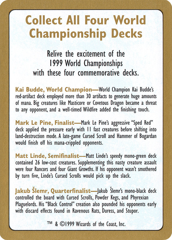 1999 World Championships Ad [World Championship Decks 1999] | KingTCG.ca