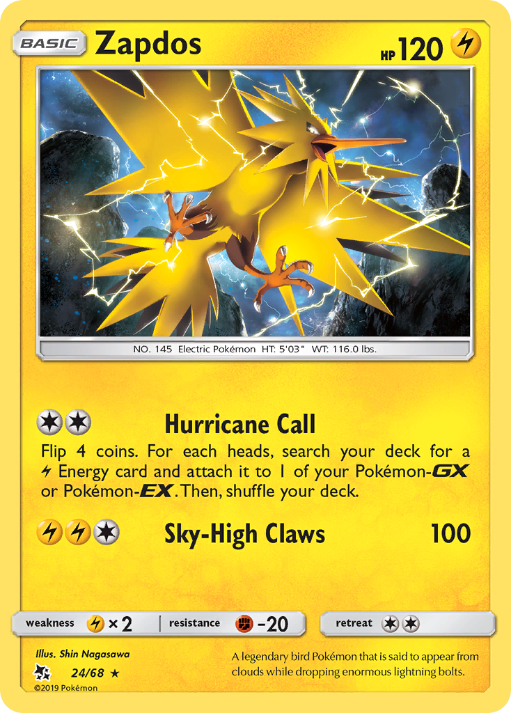 Zapdos (24/68) [Sun & Moon: Hidden Fates] | KingTCG.ca