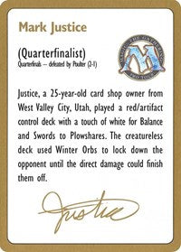 1996 Mark Justice Biography Card [World Championship Decks] | KingTCG.ca