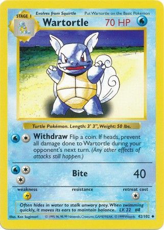 Wartortle (42/102) [Base Set (Shadowless)] | KingTCG.ca