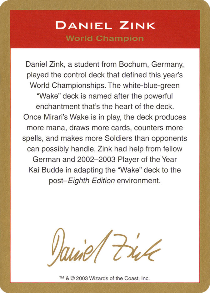 Daniel Zink Bio [World Championship Decks 2003] | KingTCG.ca