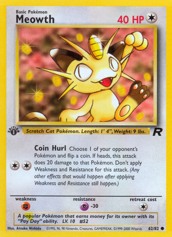 Meowth (62/82) [Team Rocket 1st Edition] | KingTCG.ca