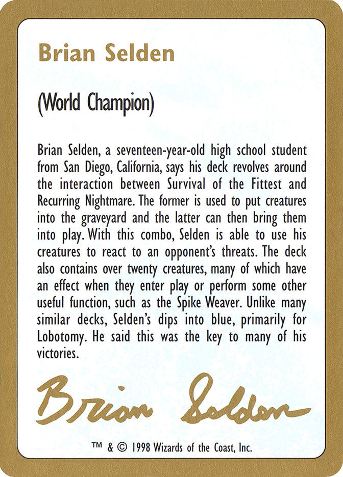 Brian Selden Bio [World Championship Decks 1998] | KingTCG.ca