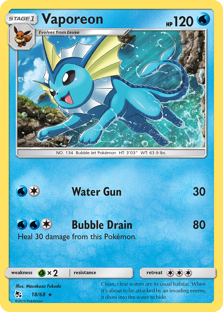 Vaporeon (18/68) [Sun & Moon: Hidden Fates] | KingTCG.ca